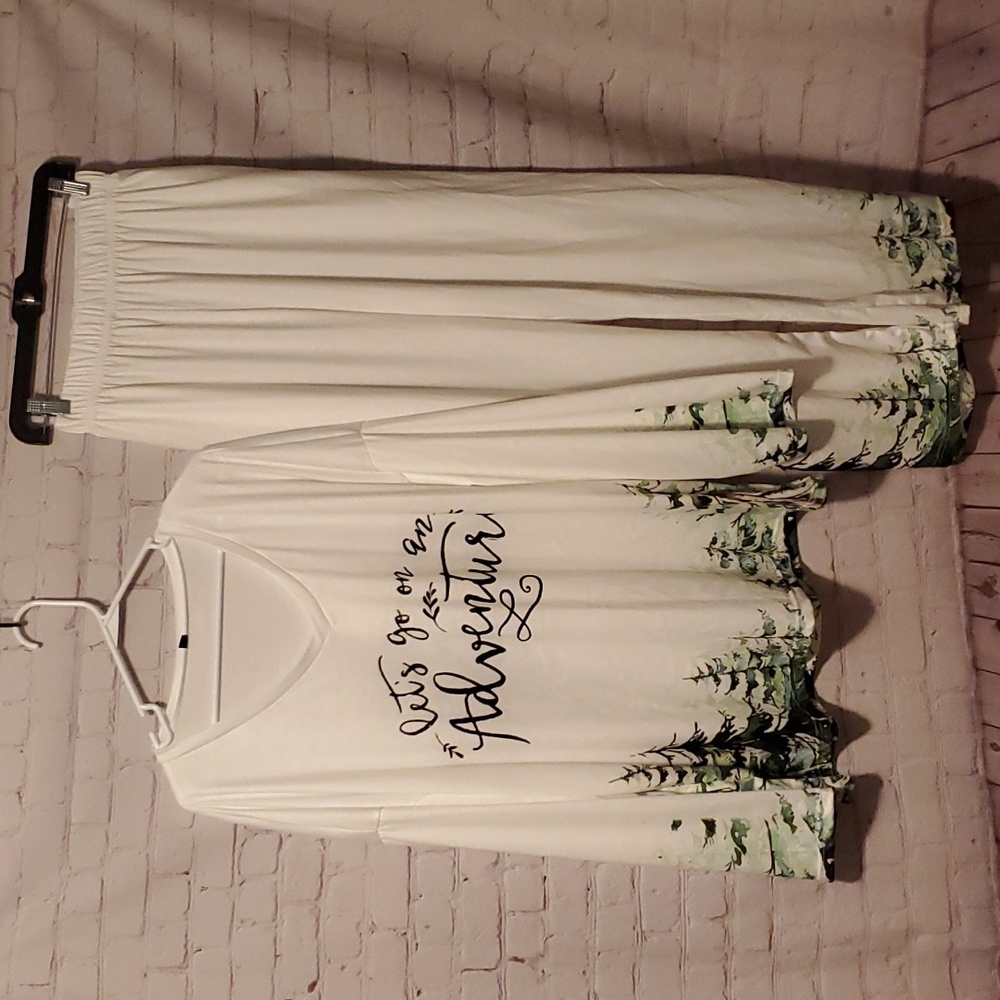 OUKU Two-Piece Lounge Set Adventure Pine Tree Print Casual V-Neck Long Sleeve